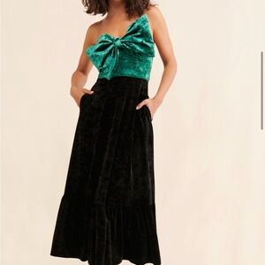 Hutch Green and Black Velvet Bow Maxi Skirt - Women's